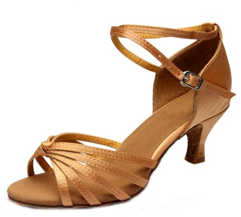 Lvguang Scarpe da Ballo Latino per Le Donne Tacchi di 5 cm Scarpe da Ballo Latino Americano Raso Scarpe Jazz Donna Tango Bachata Scarpe con Punta Aperta 7cm