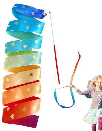 Naqqios Nastri da ballo per bambini - Nastri da ballo, serpentine lunghe 6,56 piedi | Bastone con motivo a cuore girevole, borse regalo, fascia da ginnastica per bambini