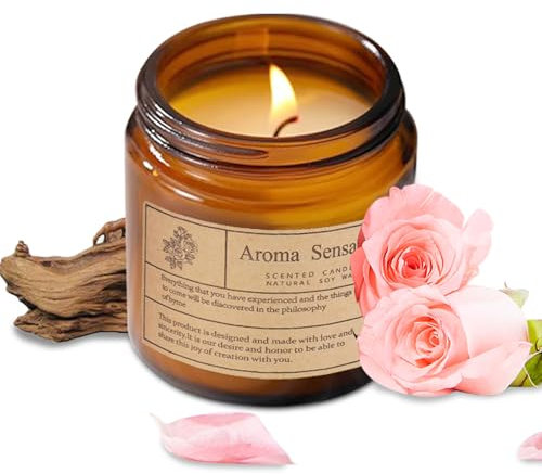 Duftkerzen, lavendel kerze, Bio-Kerzen, ungiftig, Sojakerzen, Dosenkerzen für den Duft zu Hause, Kerzen für Männer und Frauen, Stressabbau, Meditation, Yoga (Sandelholzrose 200g)