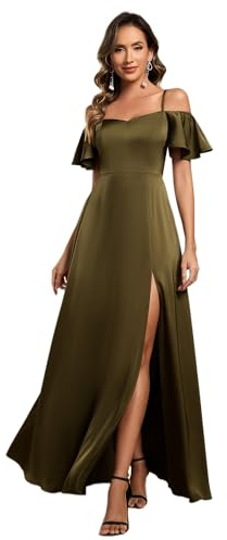 Ever-Pretty Vestido de Dama de Honor Largo Mangas con Volantes Abertura Elegante Formal Verde Oliva 42