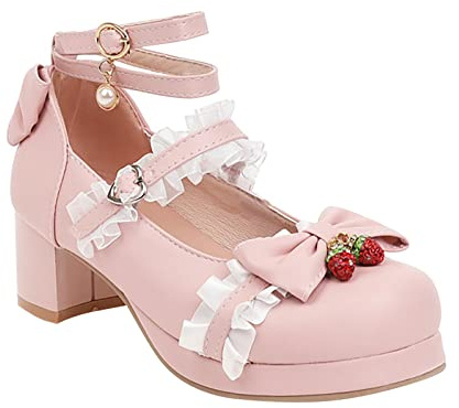 LOIJMK Scarpe per bambini per ragazze Pumps: scarpe da principessa Mary Jane scarpe con tacco Kawaii Lolita scarpe tacchi alti per cosplay party festivo plateau scarpe da sera con fiocco