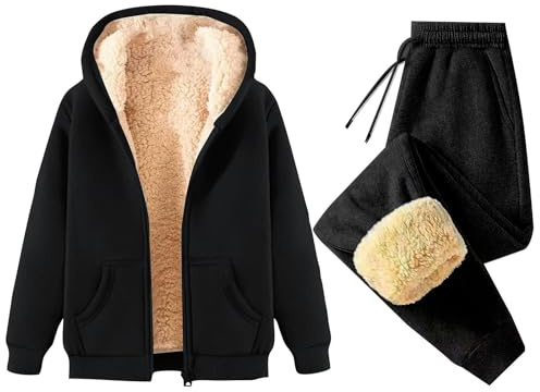 Camiseta Chandal Mujer, Fato Treino Mulher Pantalon Leopardo Conjunto Yoga Mujer Termico Chandal con Gorro 2 Piezas Casual Negro M