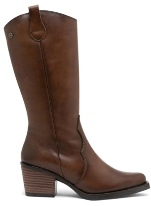 Porronet Botas cowboy de piel con cremallera flora Mujer | Piel auténtica, tacón de 6,5 cm, cierre de cremallera, suela antideslizante, hechas a mano en España, para invierno