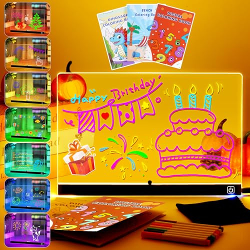 Tablero de dibujo LED, fácil de limpiar y soporte actualizado, pizarra para pintar con 7 rotuladores de neón LED 04