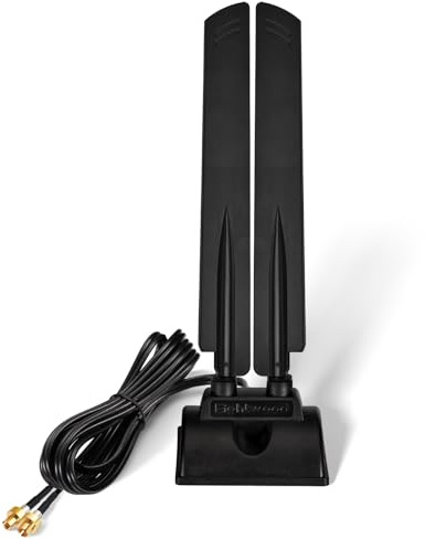 Eightwood WiFi 7-antenn WLAN 6E-antenn 2,4 GHz 5 GHz 6 GHz tri-bandantenn RP-SMA adapter magnetisk bas med 2 m förlängningskabel för PC Bluetooth moderkort WLAN-kort PCI-kort WiFi-router