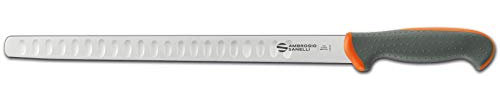 Sanelli Ambrogio Tecna Coltello Salmone, Lama Alveolata, 32 cm, Acciaio Inox, Grigio/Arancione