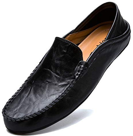 Unitysow Mokassins Slipper Herren Leder Slip On Fahren Schuhe Leicht Weich Loafers Handgefertigt Flache Business Schuhe,Schwarz,EU 47