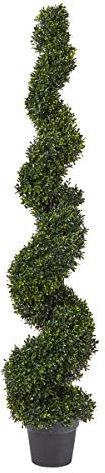 Pure Garden Artificial Spiral Tree-Faux Boxwood Topiary Plant with Weighted Pot for Indoor or Outdoor, Home, or Office, UV-Resistant Rubber, Iron, Green, 5'