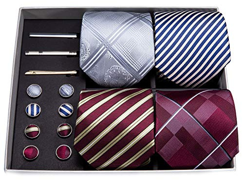 Barry.Wang Mens Tie 4PCS Silk Classic Necktie Set with Gift Box Multiple Set