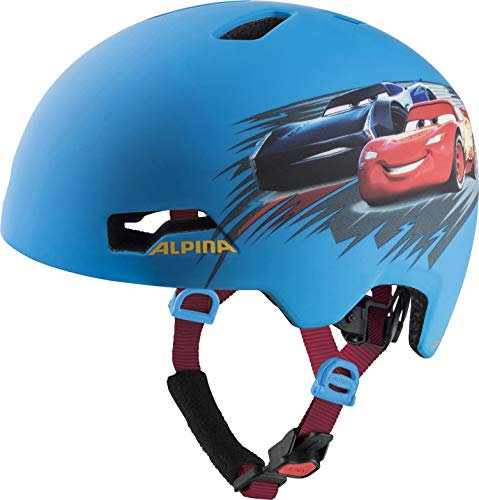 ALPINA Hackney - Leichter, Bruchfester & Optimal Klimatisierter Fahrradhelm für Kinder, Mit Nachrüstbarem LED für Gute Sichtbarkeit, Cars, M (51-56 cm)