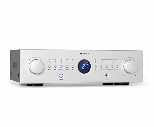 Auna Amplificateur Audio, Amplificateur Hifi Système Stéréo Recepteur Bluetooth Hifi pour Ampli Stereo, Ampli Hifi Contrôle Basses et Aigus, Univers Hi-fi, Amplificateurs 4 Canaux, Télécommande, AUX