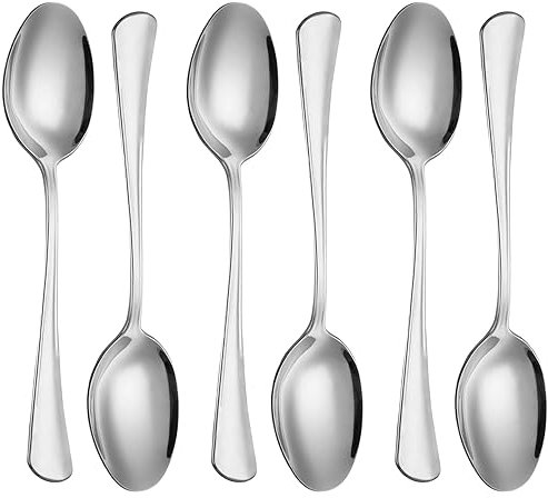 AEX Premium Table Spoons, Stainless Steel Spoon Set of 6, Round Edge & Mirror Polished, Dishwasher Safe, 20.5cm.[Silver]