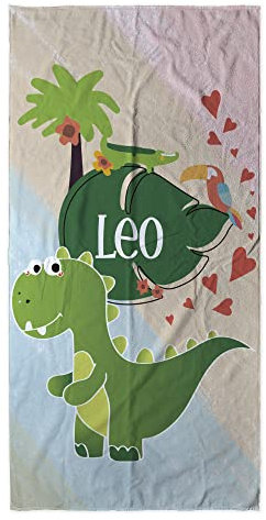 LolaPix Beach Towel. Badetuch Kinder Personalisiert. Handtuch mit Namen. Strand/Schwimmbad. Baumwolle und Mikrofaser. Verschiedene Größen. Dino Krokodil Kinder