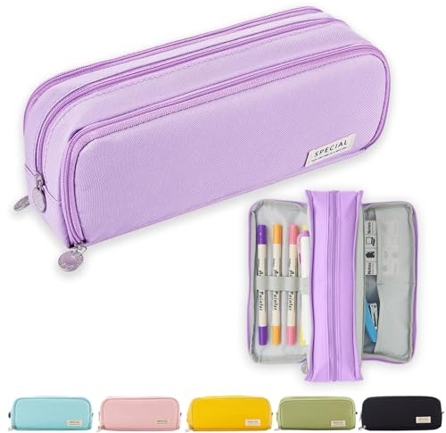 X SIM FITNESSX Astuccio portapenne con 3 scomparti, per bambine e ragazze, per la scuola e l’ufficio (Viola)