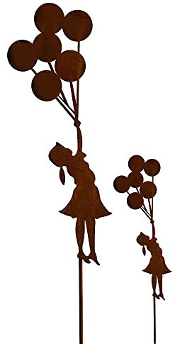 Bornhöft Lot de 2 piquets de jardin en métal rouillé - Décoration de jardin - Pour fille - 110 cm + 75 cm