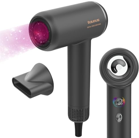 Taurus - Secador de pelo Digital Force 2000 Ionic 1800W Potencia | Motor Digital Brushless | 2 velocidades | 5 temperaturas | Golpe de aire frío | Iónico antiencrespamiento | Ligero