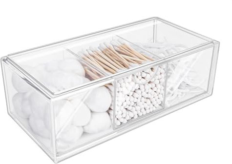DoocliB Porta Dischetti Struccanti Trasparente,Cassetto In Contenitore Dischetti Struccanti,Impilabile, Regolabili Organizer Con Scomparti,Organizzatore Per Batuffoli Cotone, Cosmetici, Trucco