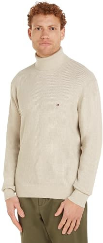 Tommy Hilfiger Herren Pullover Structure Roll Neck mit Rollkragen, Beige (Heathered Oatmilk), XXL