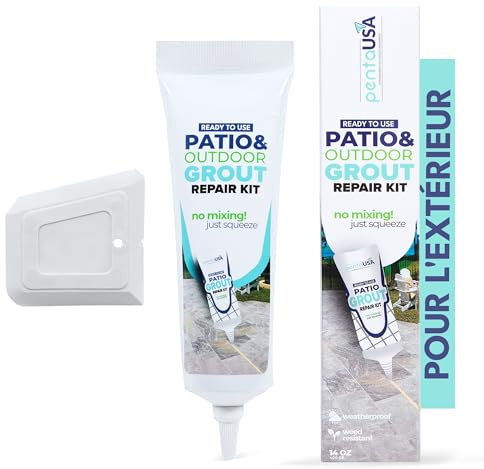 PentaUSA Blanqueador de Juntas - Juntas Azulejos, Kit de Reparación de Juntas, Reparación de Escapadas, Lechada Tubo, Reparación y Renovación, Mortero Azulejos - Con Espatula - 400g (Para Exterior)