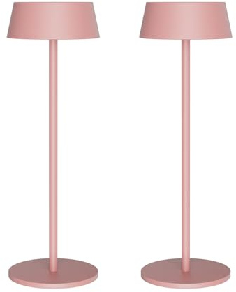 K-Bright 2 x Wireless Table Lamps, 4400 mAh, All Aluminium Alloys, USB Rechargeable Lamp, Dimmable, Suitable for Dinner, Reading, Bedroom, Cafes, Garden and Much More (Pink)