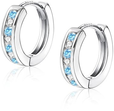 Silber 925 Ohrringe Creolen Kleine, ASH'S CHOICE Sterling Silber 925 Creolen mit Zirkonia Blauer Stein Ohrringe Glitzer Silber Creolen Kleine Schlafen Knorpel Kreolen Huggie Creolen Damen