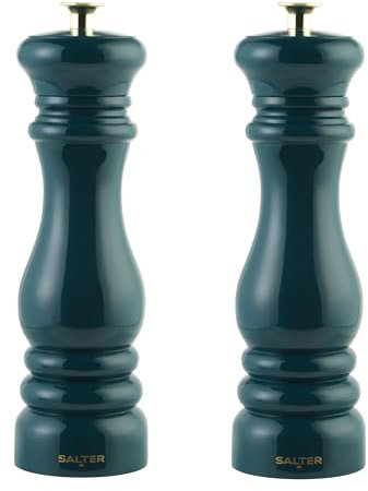 Salter Chester Pepper Mills – Set of 2 Classic Spice Mill, Ceramic Grind, Adjustable Coarseness, Fine to Coarse, Refillable, Manual Salt Shakers for Cooking, Extra Cap Included, Green COMBO-9409