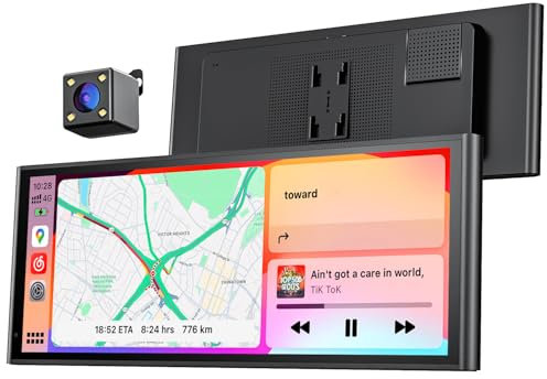 Krunia Schermo Portatile Wireless da 9,26 CarPlay per Apple CarPlay & Android Auto, Aggiornamenti OTA, Telecamera di Retromarcia, Mirror Link, Bluetooth 5.0, Controllo Vocale, Navigazione GPS, FM