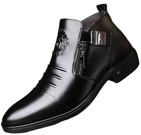 Scarpe da Uomo Autunno Inverno Nuove Business Alte in Calda Pelle di Cotone con Zip Laterale, vestibilità Comoda for Occasioni D'ufficio, Scarpe Casual Eleganti for Gentiluomini(Black,42 EU)