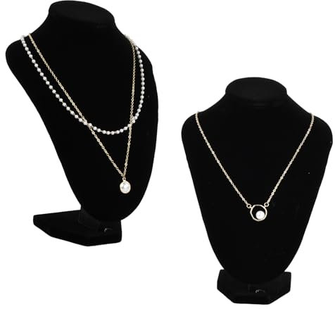 Tibapla 2 Pezzi Espositore per Collana in Velluto, 21 x 16 cm Gioielli Espositore Stand Busto, Organizzatore di Gioielli in Velluto, Supporto per Gioielli Nero per Collana Catena e Pendente