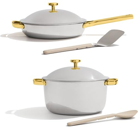 Our Place Titanium Pro Cookware Duo – Always Pan & Perfect Pot with Nonstick No-Coating Technology | Tri-Ply Titanium & Stainless Steel | Safe for Oven, Induction & All Cooktops up to 400°C | Gold