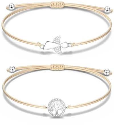CULEB Bracelet ange gardien + bracelet arbre de vie, bracelet porte-bonheur en argent avec cordon tressé réglable, cadeaux de confirmation, baptême et communion pour filles et femmes