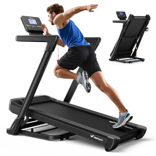 MERACH Cinta de Correr Plegable, 18% Inclinación Automática Cinta de Andar, 3.5HP Walking Pad, 14KM/H Caminadora Electrica para Hogar/Oficina, 159KG Treadmill for Home, 46 * 120CM, LCD Display, App