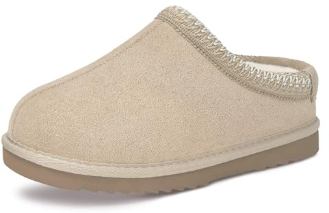 Dokela Enfants Suède Chaussons Hiver Chaud Doublure en Feutre Cuir Véritable Pantoufles Garçons Filles Imperméables Antidérapant Confortable Bottes De Neige,Abricot,34 EU