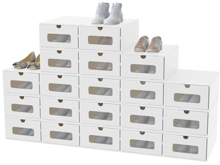 XMTECH 20 unidades de almacenamiento para zapatos con ventana, caja de almacenamiento para zapatos, caja de zapatos, caja de cartón de papel kraft, color blanco