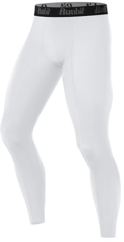 Runhit Mens Compression Pants, Quick Dry Cool Running Leggings Gym Tights Sport Base Layer Trousers for Cycling Jogging Yoga White XL