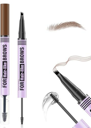 Boobeen Lápiz para cejas Microblading, punta de 4 puntas con gel para cejas, resistente al agua, de larga duración y secado rápido Stylo à sourcils naturales con aspecto de pelo real