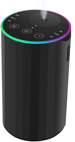 Diffuseur d'huiles essentielles sans Eau pour la Maison, à Piles, sans Fil, 7 lumières d'ambiance LED，avec minuterie et 3 Niveaux de Brume, Voiture, Alliage d'aluminium Noir (Schwarz)