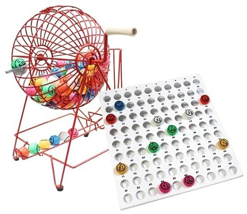 cavernedesjouets Boulier de Loto geant, Sphere 31 cm XXL - Cage Metal, Plateau Controle, 90 Boules 38 mm - Animation, Pro - Set Jeu Bingo et 1 Carte Tigre