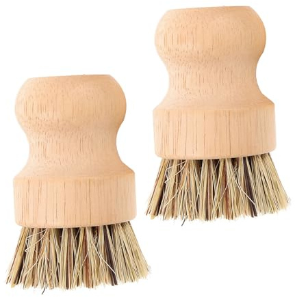 BAZEITFLOW 2 Piezas Cepillo para Ollas y Verduras de Fibra Natural con Mango de Madera Ergonómico de Unidades para Limpieza de Sartenes Utensilios y Frutas sin Rayar Hierro Fundido