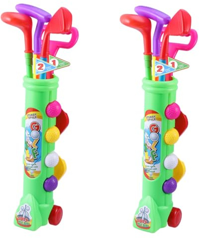 GARVALON Lot de 2 Sets de Ensembles de Golf Jouets en Plastique Vert pour Garçon et Filles Jeux Éducatifs D’Intérieur et Extérieur Jouets Sportifs Amusants pour Développement Moteur et