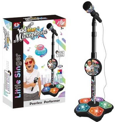 Qidures Studio MicroKaraoke Enfant MicroSur Pied, Microphone pour Tout Petits avec Support, Machine De Karaoké pour Enfant, Microphone KaraokéEnfant, MicroSur Pied MicrophoneKaraoké PourEnfant