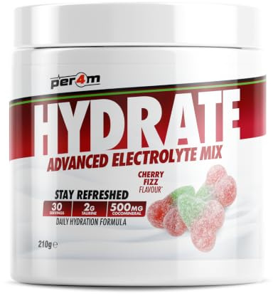 Per4m Hydrate Electrolyte Mix Powder | 500mg Cocomineral to Replenish Essential Electrolytes | Muscle Function, Cardiovascular Health, Neurological Support | 210g (Cherry Fizz)