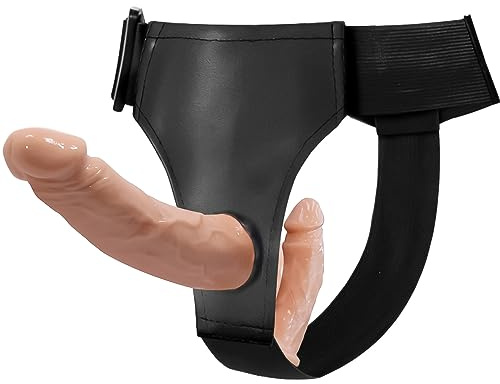Fops Doppiodildo realistico con cinturino regolabile Strap-On - 13,5 cm & 10,2 cm per donne e coppie – Materiale TPR flessibile, design realistico – Dildo per lesbiche e coppie D42