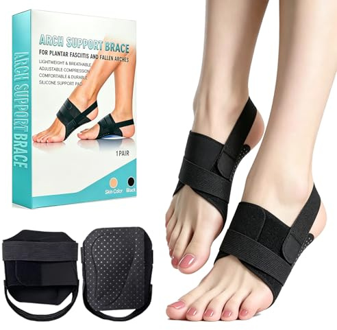 Viexpand Lot de 2 Bretelles de Soutien de la Voûte Plantaire, Attelle de Pied Orthèse avec Sangles Réglables, Bandages de Voûte Plantaire, pour Pieds Plats et Voûtes Plantaires Hautes, Noir