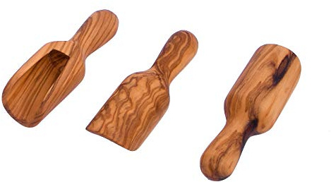 Madera de olivo cuchara/pala – Set de tres 2,95 (tamaño Extra pequeño) – hecho a mano sal cuchara/cuchara de azúcar