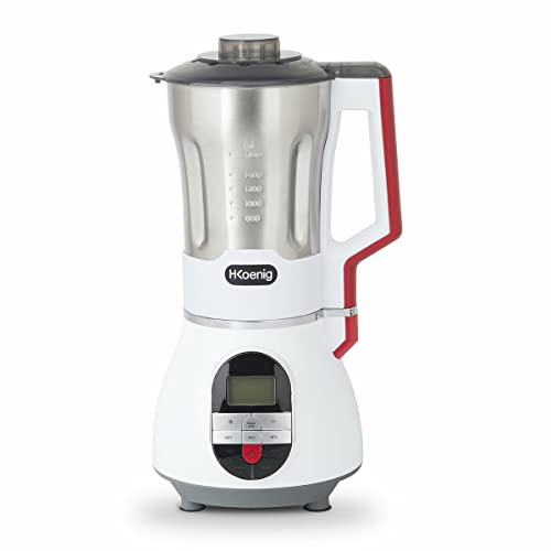 H.Koenig MXC36 Sopera Eléctrica y Licuadora, Máquina para hacer Sopas, Batidos, o Salsas, 1.7 Litros, 900 W, 7 Velocidades, 3 Temperaturas, Acero Inoxidable, Blanco.