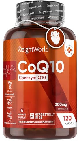 Coenzima Q10 200mg Vegano, Ubiquinone, 120 Capsule, (4 Mesi di Fornitura), 1 Sola Capsula al Giorno, Q10 Coenzima, Integratore CoQ10, Privo di Magnesio Stearato e Senza OGM, Prodotto nel Regno Unito
