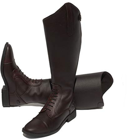 Rhinegold Elite Luxus Extra Wide BLACK or BROWN LEATHER RIDING BOOTS - Soft Feel Leather, Comfortable Fit, Elasticated Laced Front, Women's Equestrian Boots with Full Length Back Zip