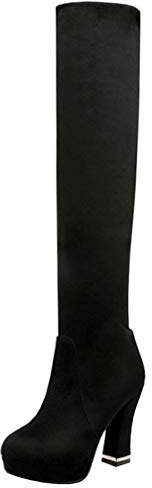 Birdsight Sexy Botte Cuissarde Femme Boots Longue Plateforme Talon Bloc Carrés Haut Chaussures Chaud Winter Bootie Thigh High Chunky Heels(Noir,38)