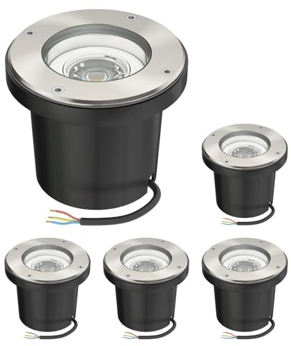 ledscom.de 5 unidades Lámpara empotrable de suelo BOFU para exteriores giratoria redonda de acero inoxidable IP67 150mm Ø incl. lámpara LED de 5,473W 468lm 30° blanco cálido